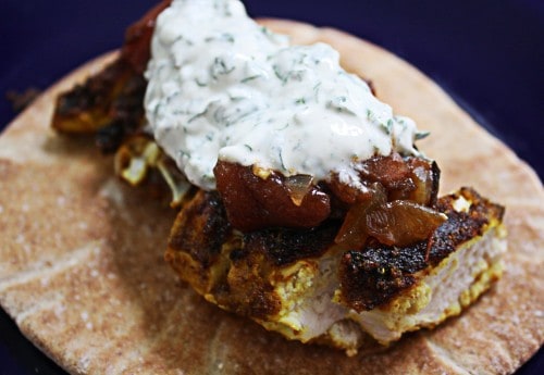 tandoori chicken spiced tandoory chicken with grilled tomato jam and herbed yogurt sauce