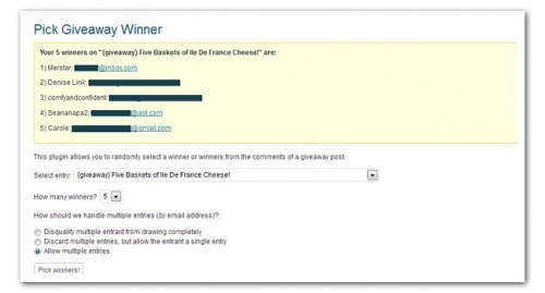 pick giveaway winner plugin