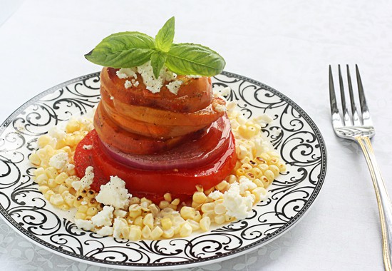 peach, corn & feta salad