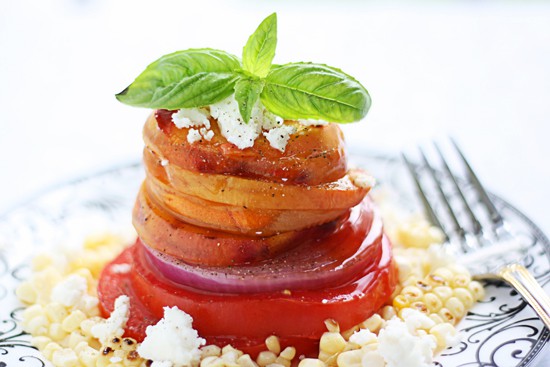 grilled peach, corn & feta salad