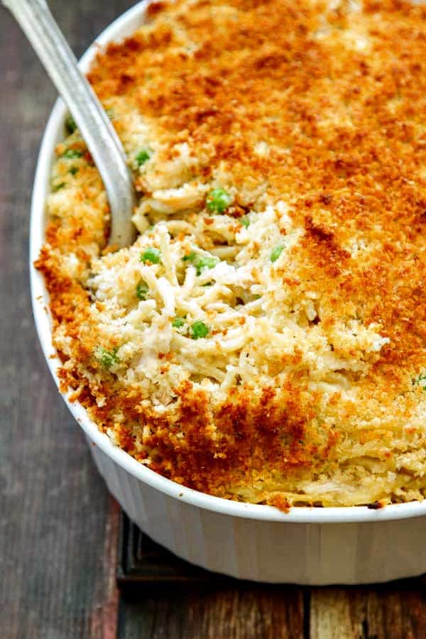 Turkey Tetrazzini with Parmesan Panko Topping - leftover Thanksgiving turkey works great or use chicken if that's what you've got. Either way, it's easy and delish!