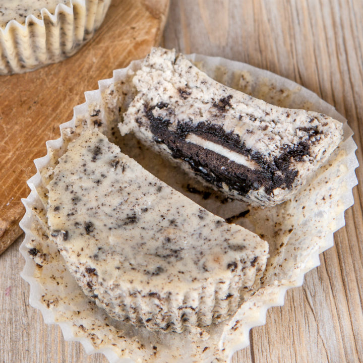 Fresh baked oreo cheesecakes in muffin forms