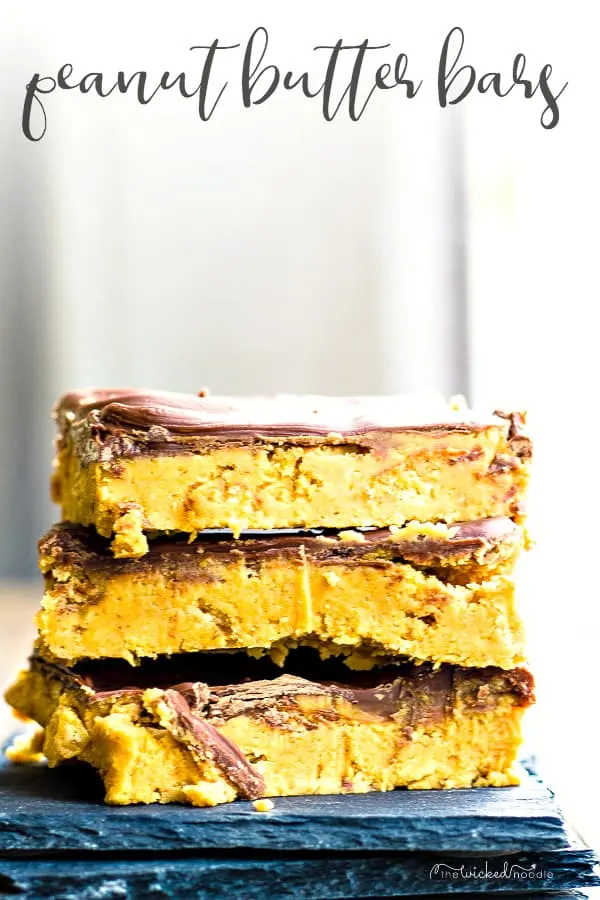 No Bake Peanut Butter Bars stacked on top of each other
