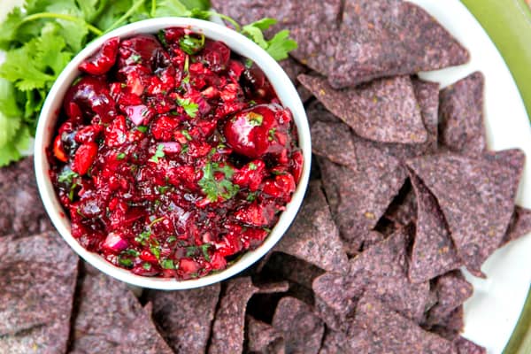 Fresh Cherry-Chipotle Salsa - it is SO GOOD and is perfect with chips, over fish, on crusty garlic bread!