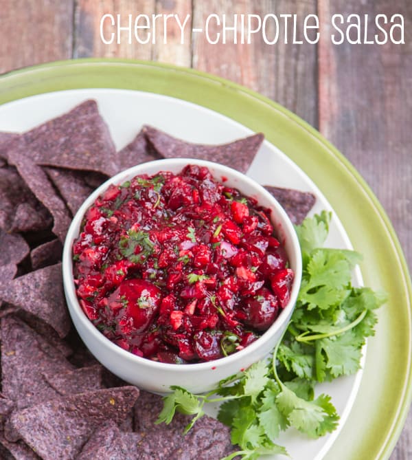 Fresh Cherry-Chipotle Salsa - it is SO GOOD and is perfect with chips, over fish, on crusty garlic bread!