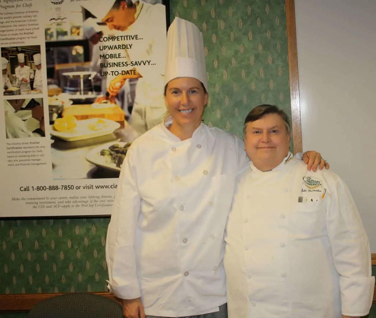 Culinary CIA Boot Camp kristy bernardo with her instructor at the culinary institute of america in hyde park, ny