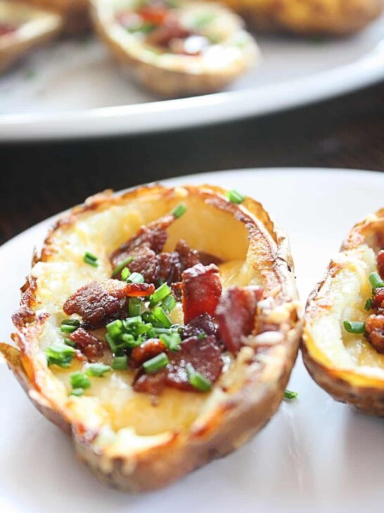 No one likes flabby, flavorless Baked Potato Skins. This recipe turns out crispy, flavorful loaded baked potato skins that you'll love!