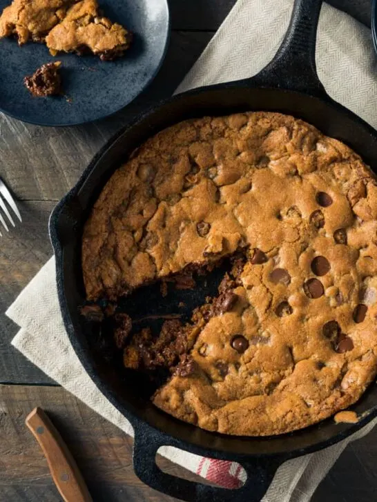 Hot Homemade Chocolate Chip Skillet Cookie Ready to Eat