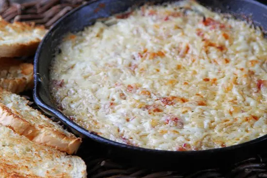 Hot Caramelized Onion Dip with Bacon & Gruyere