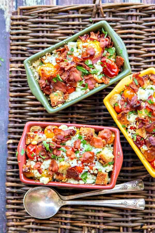 Bread And Tomato Au Gratin Recipe With Bacon & Blue Cheese