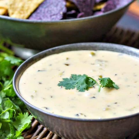 An easy, flavorful queso dip that's great alone or add green chiles for even more flavor - hatch, poblano or even canned!