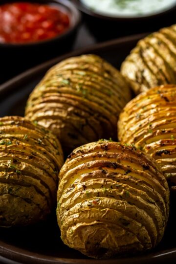 Hasselback Potatoes with Chipotle Sour Cream, Bacon & Chives