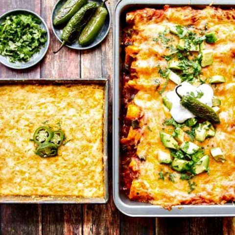 An easy recipe for killer Chicken Enchiladas. Makes a great use out of leftover Thanksgiving turkey, too!