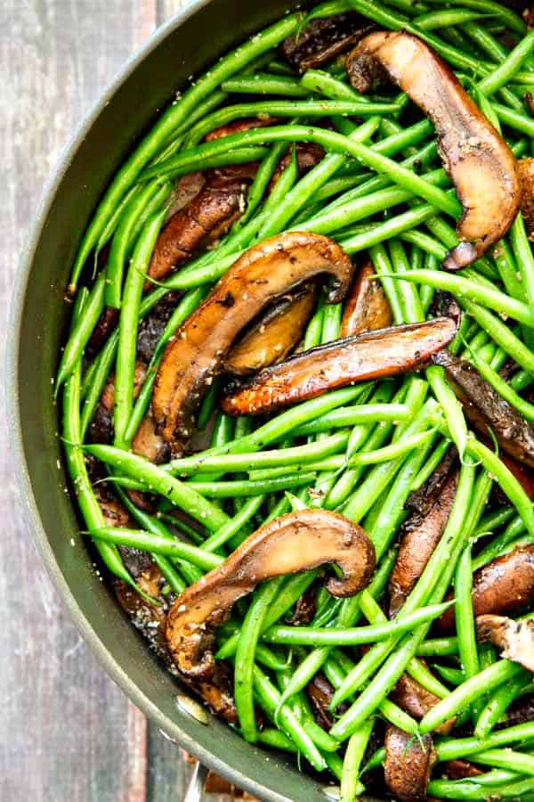 Garlic Green Beans with Portobellos and Parmesan - four ingredients and SO healthy and delicious!