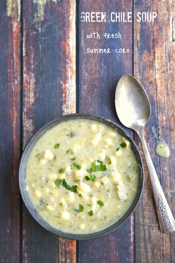 Hatch Chile Soup with Fresh Summer Corn & Cilantro Lime Shrimp - so easy to make and SO MUCH FLAVOR!!
