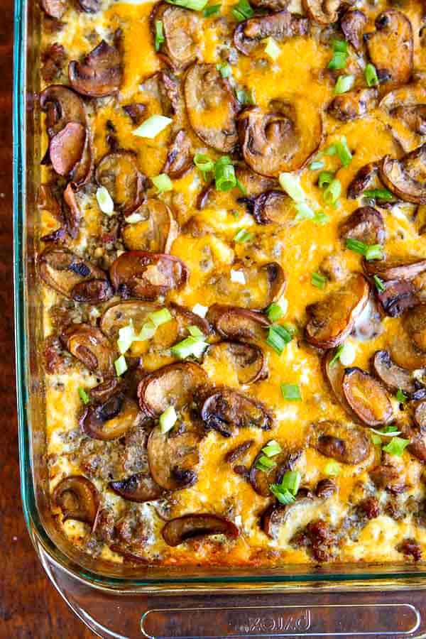 Hash Brown Casserole with Eggs, Sausage and Mushrooms