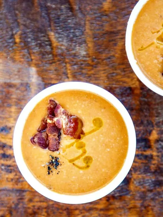 Navy Bean Soup with Bacon. This is the only bean soup I've ever made where I got TWO double-takes at the table after the first bite and LOADS of compliments! Smooth, creamy, flavorful and guaranteed to make the whole family dinner happy :)