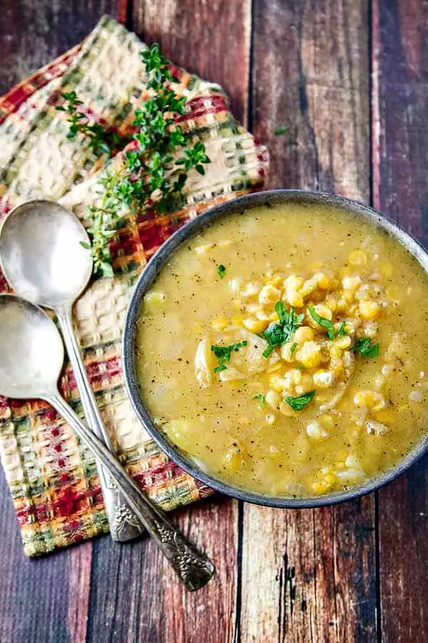 This Yellow Split Pea Soup has just 8 ingredients (including water!) and is super healthy and delicious!