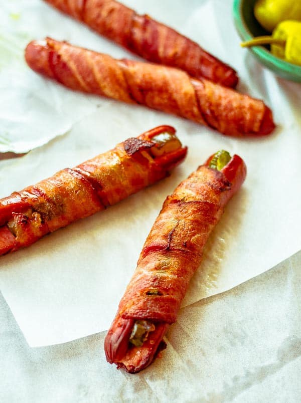 Air Fryer Bacon Wrapped Hot Dogs