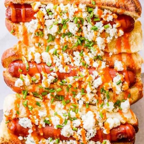 If you love the buffalo and blue cheese flavor combination, then you'll adore these Buffalo Blue Cheese Frankfurters!