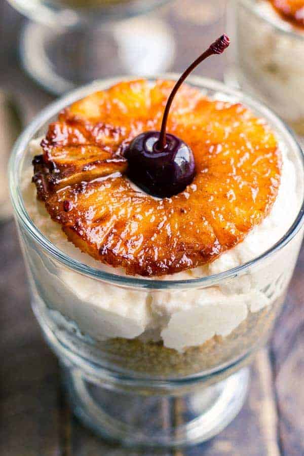 These Grilled Pineapple No-Bake Cheesecakes are as pretty to look at as they are delicious to eat!