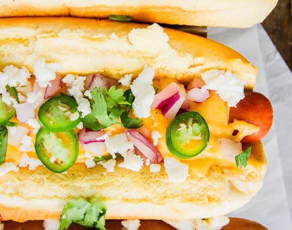 Mexican Gourmet Hot Dogs - cheesy, a little spicy and SO delicious!