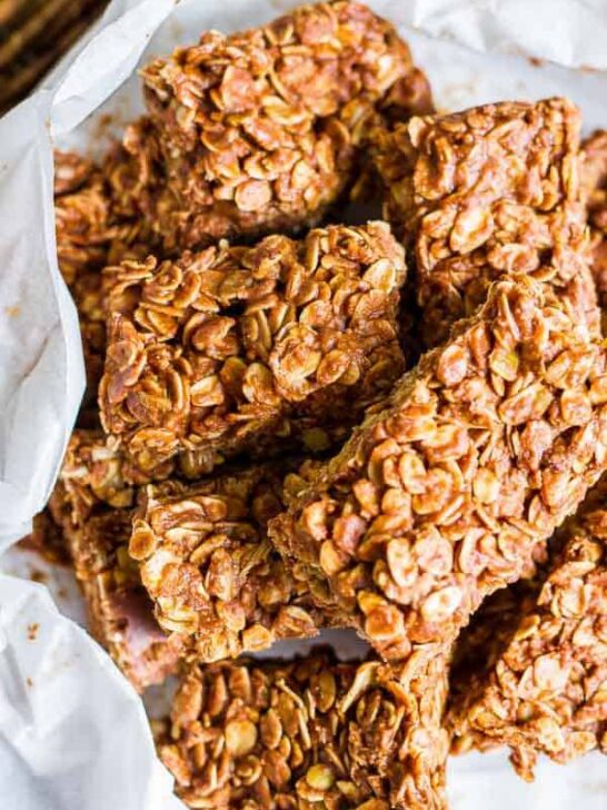 Best Almond Butter No Bake Granola Bars - just THREE ingredients and they are so good! This version uses Chocolate Coconut Cashew & Almond Nut Butter (any almond butter will do)!