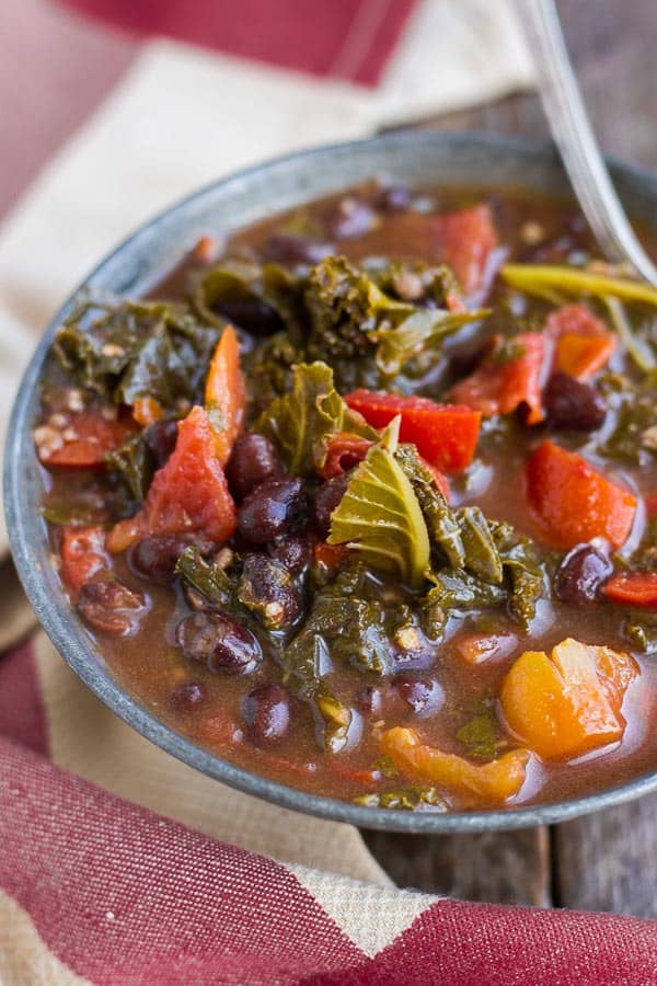 Black Bean and Kale Soup is so simple and has so much flavor! Great way to eat healthy and hearty without a lot of calories, too.