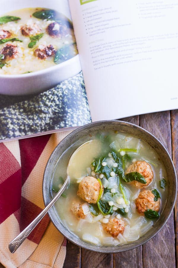 This easy Meatball Soup recipe has less than 10 ingredients and comes together in just 25 minutes! {From the new Good Fast Eats cookbook}