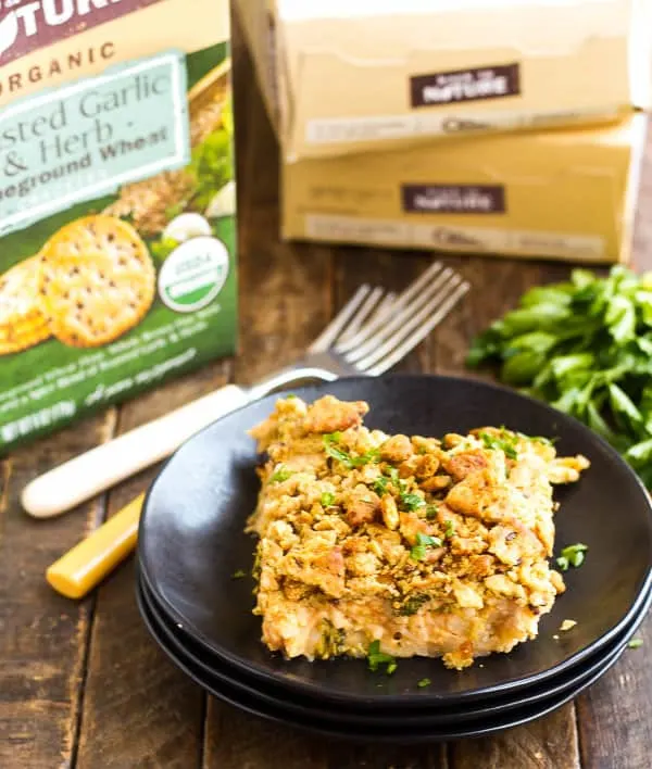 Fresh Broccoli Rice Casserole with Chicken - Cheesy, hearty and has a ton of flavor and crunch from the buttery cracker topping!