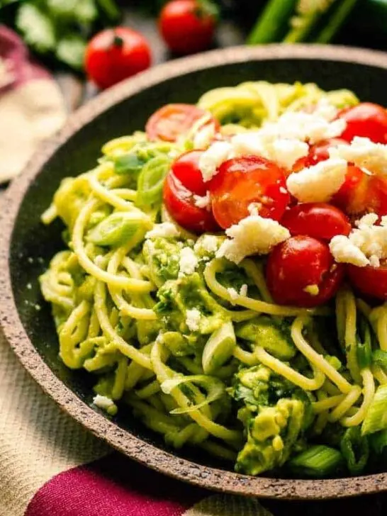 Spicy Avocado Pasta with Jalapenos and Queso Fresco