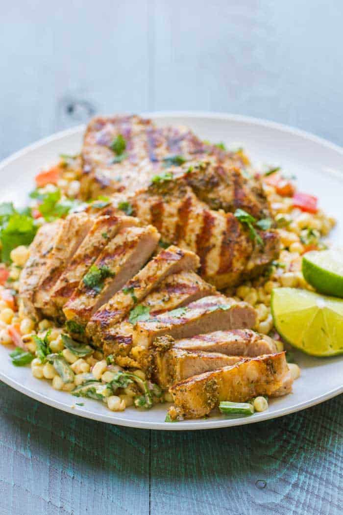 Grilled Boneless Pork Chops with Mexican Corn Salad