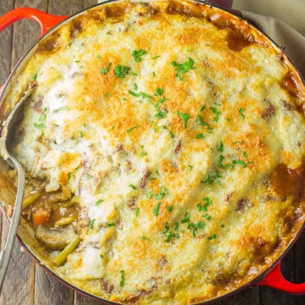 Serving Cottage Pie With Parmesan Potatoes