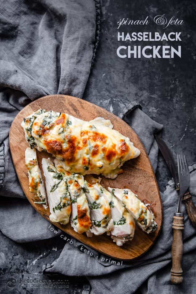 13 Delicious Keto Chicken Recipes - like this Spinach & Feta Hasselback Chicken 