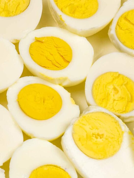hard-boiled eggs made in the Instant Pot, halved