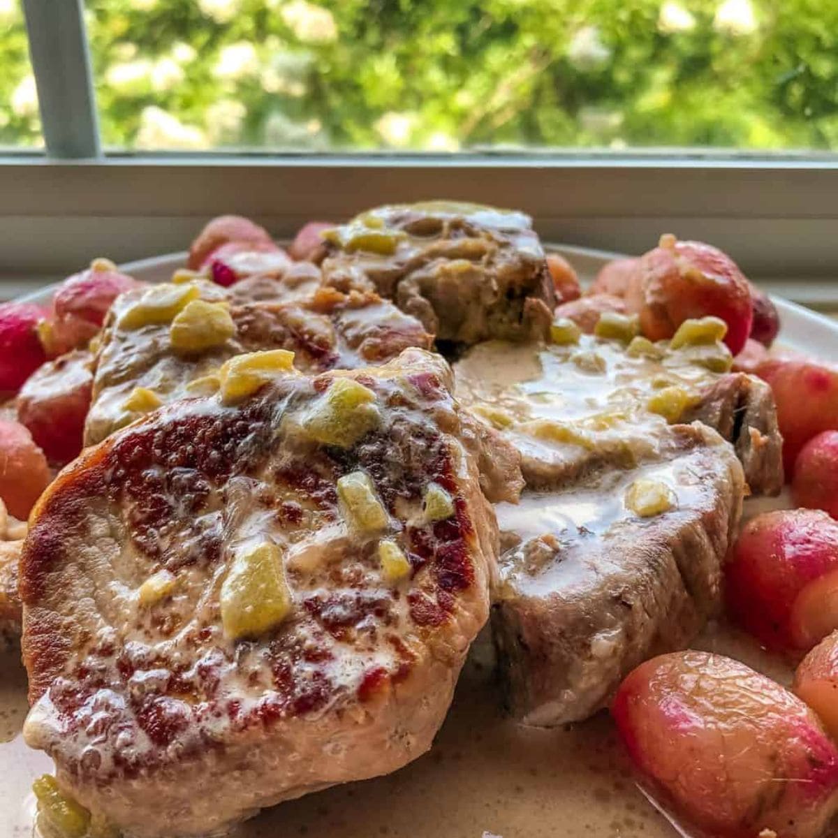 Pork Chops & Creamy Green Chile Sauce