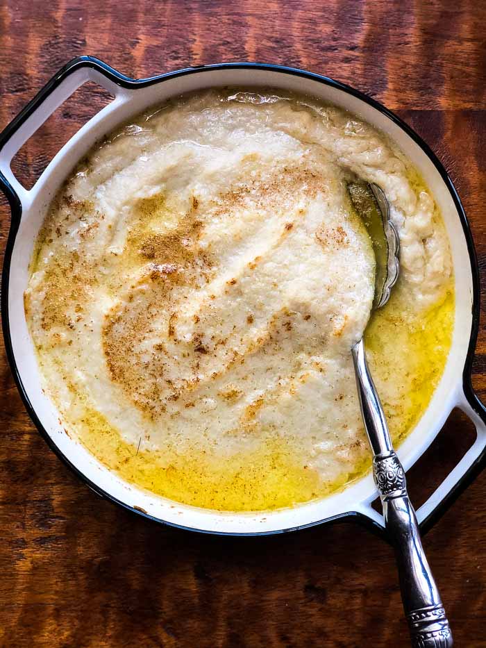 Baked Mashed Cauliflower with Parmesan Topping
