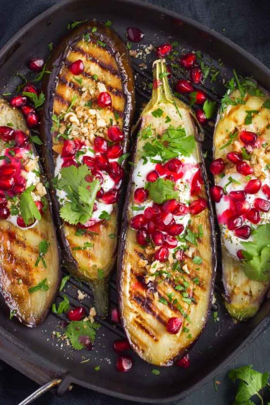 Grilled Eggplant With Garlic Yogurt Sauce, Walnuts & Pomegranate
