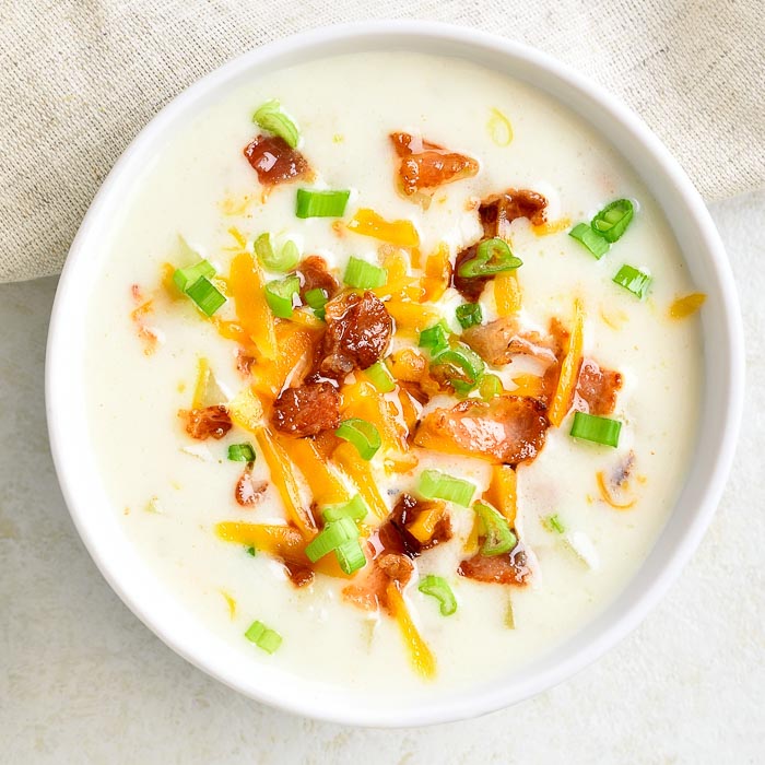 Loaded Potato Soup Recipe - Creamy Cheese & Bacon