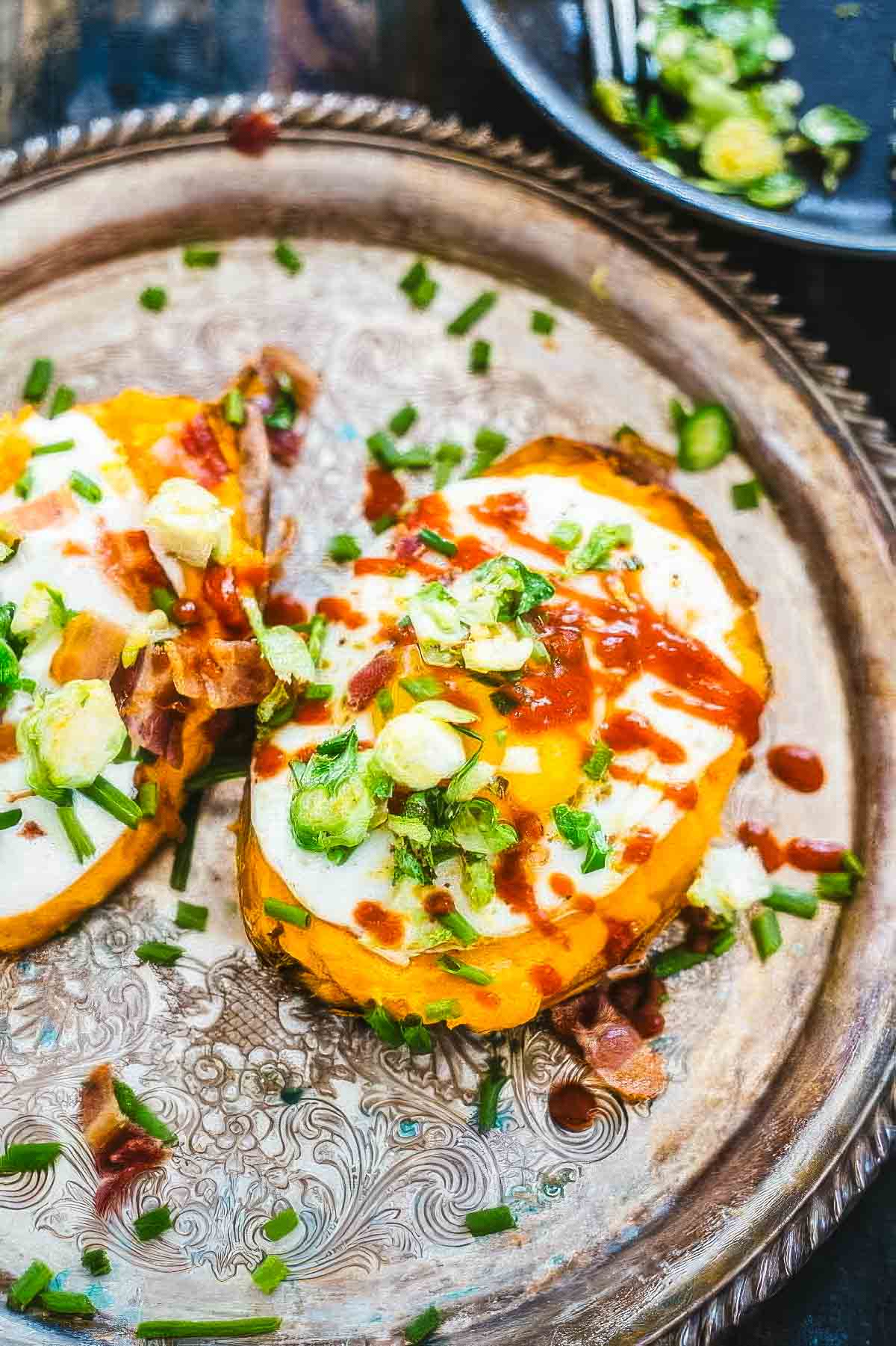 a vintage platter of twice-baked sweet potatoes