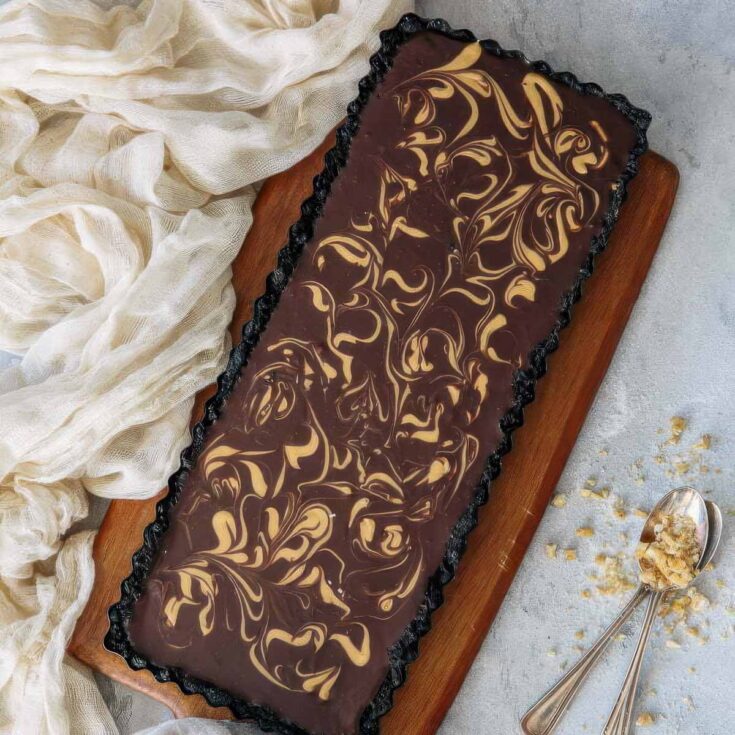 Chocolate Ganache Tart with Peanut Butter Swirl (No Bake!)