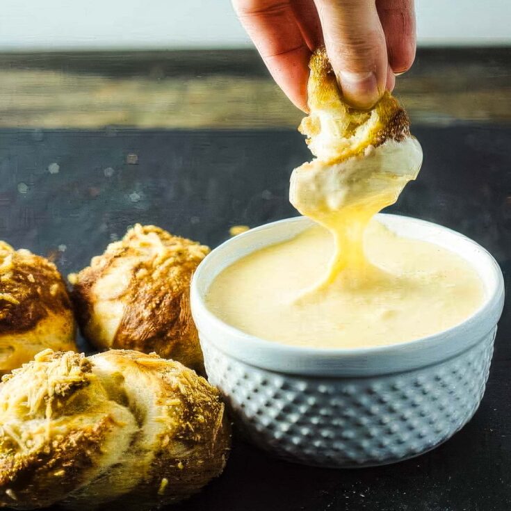 Garlic Pretzel Knots with Cheese Dipping Sauce