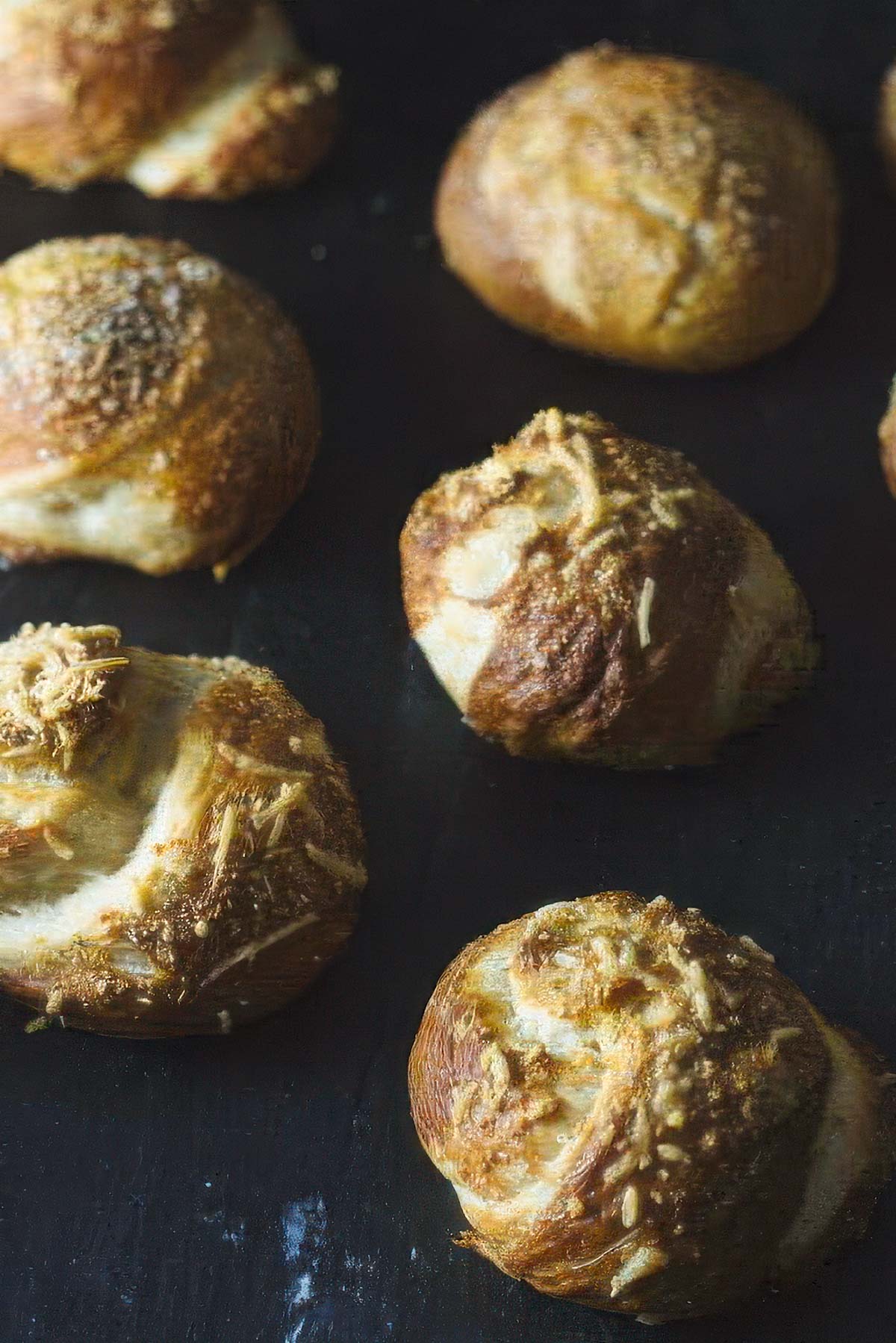 Garlic Pretzel Knots with Cheese Dipping Sauce garlic pretzel knots just out of the oven
